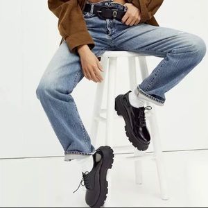 NEW Free People Brandy Leather Lace Up Chunky Shoes in Black